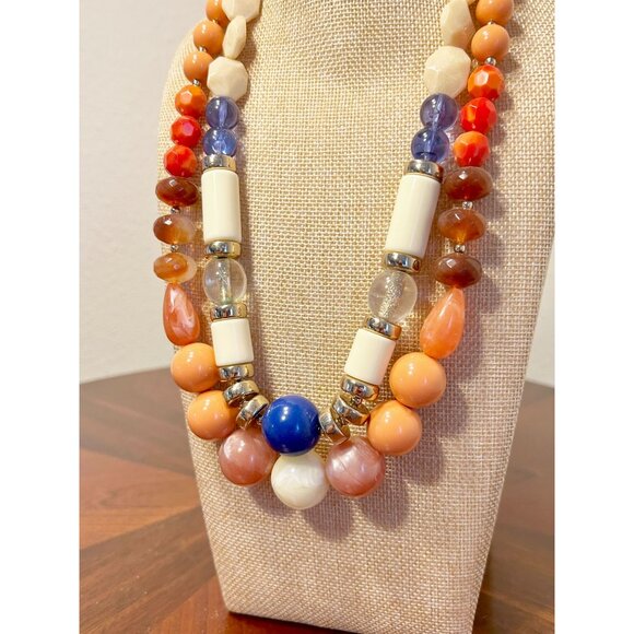 Double Strand Multicolor Beaded Statement Necklace - Picture 3 of 4